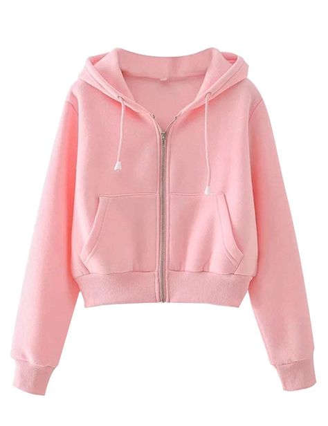 Birthday Things, Pink Zip Up Hoodie, Trendy Jackets, Crop Top Outfits, Cropped Tops, Cute Jackets, Pink Jacket, Workout Sweatshirt, Clueless