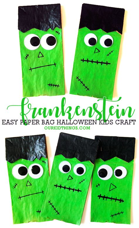 Paper Bag Frankenstein Craft Halloween Crafts With Paper Bags, Halloween Crafts Paper Bags, Frankenstein Preschool Craft, Frankenstein Activities For Kids, Halloween Bags Diy Brown Paper, Frankenstein Crafts Preschool, Halloween Paper Bag Crafts, Frankenstein Crafts For Kids, Paper Bag Halloween Crafts