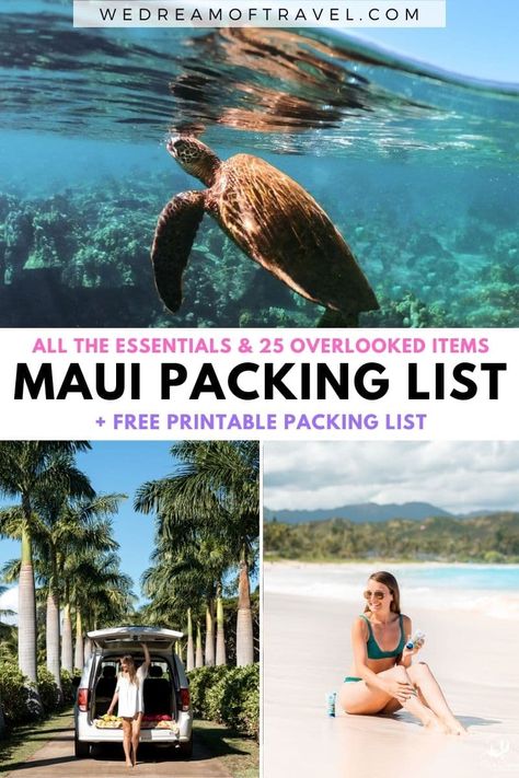 🏝 Printable Maui Packing List + 25 Overlooked Items (2024) Packing For Maui In October, Maui Hawaii Packing List, What To Pack For Maui, Hawaii Packing List Kids, Maui Packing List Woman, Maui Outfit Ideas Women, Maui Outfit Ideas, Maui Fashion, Maui Packing List