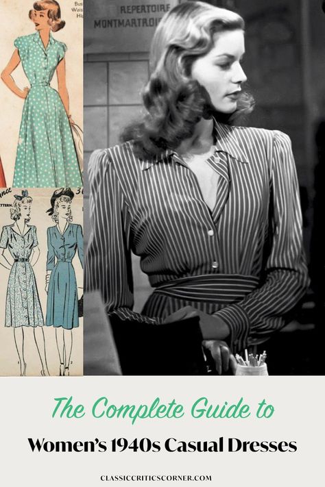 1940s Fashion Women Dress, 1940s Day Wear, 1940’s Dress, 1940’s Tea Dress, 1940s Shirt Dress, 1940s House, Swimwear Aesthetic, 1940s Fashion Women, Dior New Look