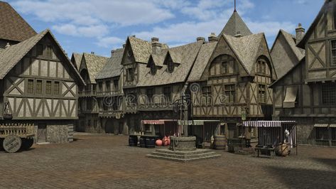 Medieval Town Square. Medieval or fantasy town square and market place, 3d digit , #ad, #fantasy, #town, #Square, #Medieval, #Town #ad Fantasy Town Square, Medieval Town Square, Fantasy Market, Medieval Reference, Dark Medieval, German Houses, Medieval Market, Fantasy Cities, Fantasy Town