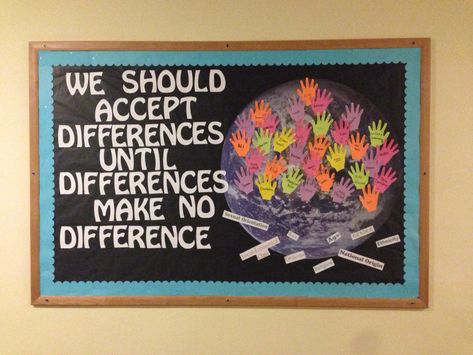 Great social justice bulletin board Diversity Bulletin Board, Bulletin Board Sayings, Cultural Sensitivity, Resident Assistant Bulletin Boards, Diversity In The Classroom, College Bulletin Boards, Interactive Bulletin Boards, Teaching Tolerance, Ra Bulletins