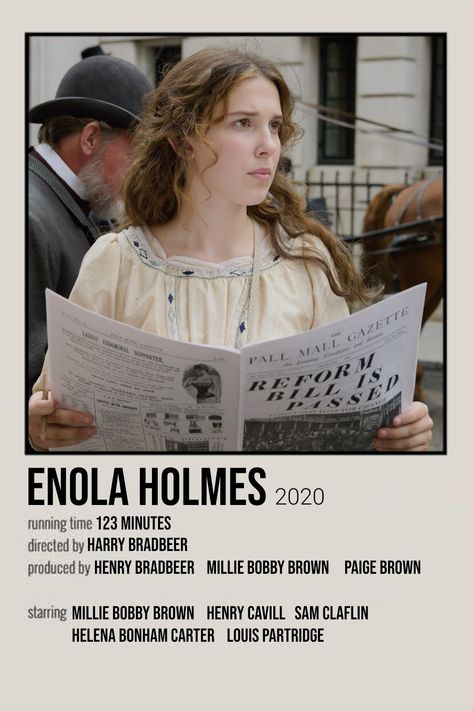 Enola Holmes Poster, Minimalistic Posters, Alex Garcia, Wall Film, Character Cards, Movie Card, Aesthetic Posters, Polaroid Poster, College Stuff