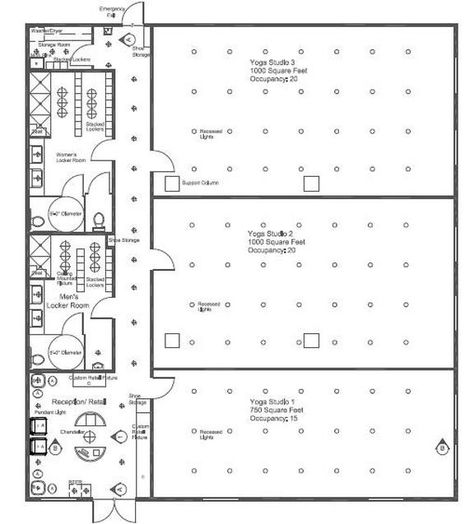 Picture Dance Studio Layout Plan, Yoga Studio Flooring, Dance Studio Floor Plans, Yoga Studio Layout, Yoga Studio Floor Plan, Dance Studio Layout, Yoga Center Design, Dance Studio Floor, Yoga Studio Interior