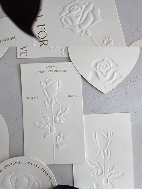 [Superior Material] Embossing cardboard. [Quantity] Heart *1; Square *3; Arch *3; Rectangle *3. Total: 9 cards for 1 set. [Color] Ivory. Romantic and elegant. *Free gifts are not refundable or exchangeable. Rose Business Card, Rose Invitations, Valentine Packaging, Letter Design Ideas Cards, Valentines Day Love Letters, Gift Card Design, Flower Business, Valentine Greeting Cards, Pink Wedding Invitations