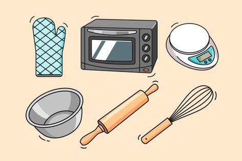 Bakery Tools, Bakery Equipment, Food Tool, Flat Icons Set, Vector Food, Vector Hand, Flat Icon, Drawing Tools, Tools And Equipment