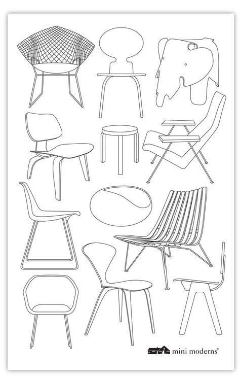 Classic chairs Furniture Rendering, Futuristic Decor, Drawing Furniture, Furniture Design Sketches, Mini Moderns, Interior Design Sketches, Pattern Coloring Pages, Tableware Design, Learning Graphic Design