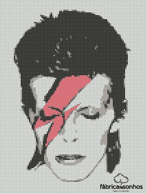 David Bowie Cross Stitch, Graph Crochet, Pixel Crochet, Tapestry Crochet Patterns, Pixel Pattern, Pixel Art Pattern, Crochet Cross, Crochet Tapestry, Cross Stitch Patterns Free