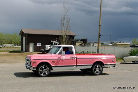 Pink Chevy Trucks Old, Pink Square Body Truck, Girly Pickup Truck, Pink Ford Truck, Pink Chevy Trucks, Pink Chevy, Best Pickup Truck, Studebaker Trucks, Chevy Girl