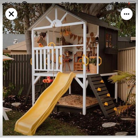 Kids Cubby House Ideas, Outdoor Hideaway, Natural Backyard, Cubby House Ideas, Kids Cubby, Kids Cubby Houses, Kids Cubbies, House Slide, Playground Ideas