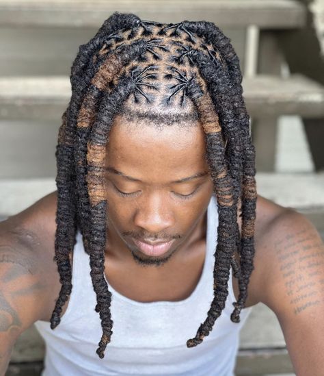 Corkscrew Twists Hairstyles, Dread Hairstyles Color, Mens Dreads Hairstyles, Hairstyle For Dreads Men, Dreadlock Barrel Twist Men, Men Dreads Styles Black Man Medium, Loc Styles For Men Medium, Barrel Dread Style Men, Different Loc Styles Men