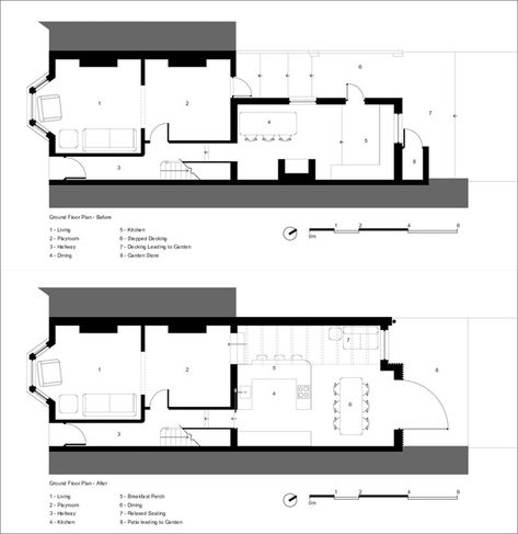 FLOOR PLANS - Before & After - British architecture studio CAN, have designed a modern rear side extension to open the back of this Victorian terrace house to it’s garden. #Renovation #RearExtension #HouseExtension #ModernHouseExtension #Architecture Terrace House Extension Floor Plans, Terrace House Extension, Wraparound Extension, Victorian Terrace Renovation, Garden Renovation, Victorian House Interiors, Extension Plans, Victorian Terraced House, House Extension Plans