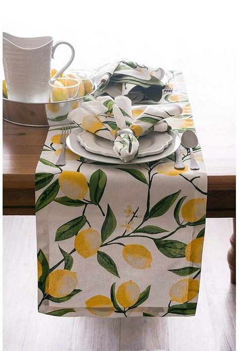 August Grove Hyde Lemon Bliss Print Table Runner Lemon Kitchen, Printed Table Runner, Lemon Patterns, Lemon Decor, Summer Tables, Printed Napkins, Lemon Print, Rectangular Dining Table, Decoration Table