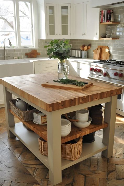 10 Small Kitchen Island Ideas That Maximize Space! - My Decor Inspo Kitchen Island Small Apartment, Table As Kitchen Island, Diy Small Kitchen Island, Kitchen Small Island, Kitchen With Small Island, Kitchen Island Without Seating, Small Island Kitchen, Small Kitchen With Island, Kitchen Without Island