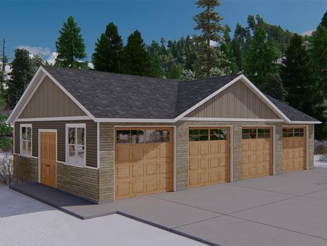 065G-0060: Four-Car Garage Plan 4 Stall Garage, Detached Rv Garage, Large Garage Plans, Garage With Breezeway, Diy Garage Plans, Garage Door Sizes, Garage Plans Detached, Overhead Garage Door, Rv Garage