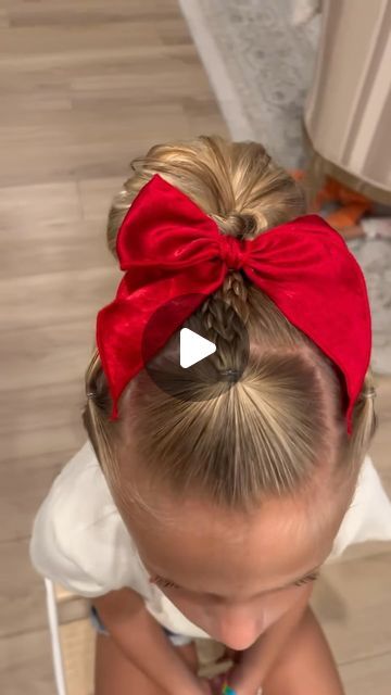 Little Poppy Co. on Instagram: "Another back to school style from the greatest @calla.mckinley 🎀❤️ we’re still crushin on this red bow from July!!   #hairstyle #toddlerhair #backtoschool #backtoschoolshopping #backtoschoolhairstyles #backtoschoolhair #toddlerfashion" Cheer Bun With Bow, Toddler Cheer Hairstyles, Cheer Hair With Bow, Girls Hairstyles With Bow, Big Bow Hairstyle For Kids, Kindergarten School Pictures Hair, Cheerleader Hairstyles With Bows, Easy Cheer Hairstyles With Bow, Ballet Hairstyles Kids