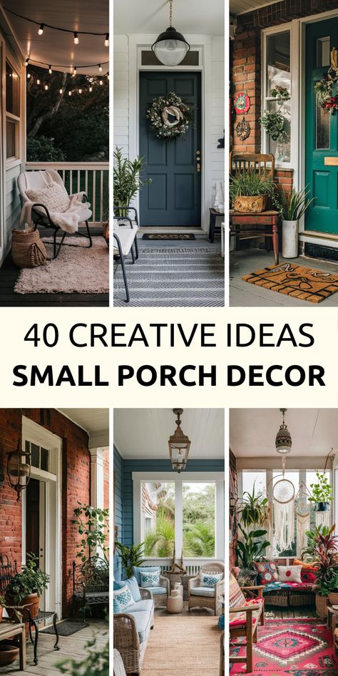 Discover a variety of small porch decorating ideas and tips for a stunning small porch makeover. Perfect for mobile homes, summer porch decor, and cozy small front porch designs. Explore DIY porch decor, front porch furniture, seating, and stoop decor to transform your space. Get inspired with small cabin porch ideas and create a welcoming retreat. Small Porch Layout, Small Porch Styling, Small Porch Renovation, Small Open Front Porch Ideas, Indoor Porch Ideas Entrance, Small Covered Porch Ideas Front Entry, Front Porch Designs Ideas, Small Farmhouse Porch Ideas, Small Back Porch Decorating