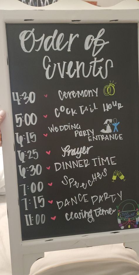 Sweet 16 Party Order Of Events, Sweet 16 Order Of Events, Sweet 16 Schedule Of Events, Order Of Reception Events, Order Of Events For Quinceanera, Wedding Order Of Events Card, Party Entrance, Chalkboard Wedding, Sweet 16 Parties