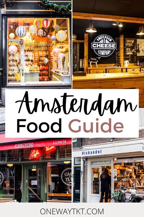 Wondering what to eat in Amsterdam? Included in our Amsterdam food guide, we give you our seven must-try Dutch foods. Find out where to get the best traditional Dutch dishes such as stroopwafels, Belgian fries, poffertjes, bitterballen, kibbeling, Dutch apple pie, and Gouda cheese. In addition to Dutch cuisine, we include information on visiting the iconic Holland windmills. | Amsterdam Food Guide | Dutch Food | What to eat in Amsterdam | Amsterdam Travel Guide | #Amsterdam #Netherlands Netherlands Travel Destinations, Contiki Tour, Amsterdam Cafe, Belgian Fries, Amsterdam Vacation, Netherlands Food, Dutch Cuisine, Amsterdam City Guide, Amsterdam Travel Guide