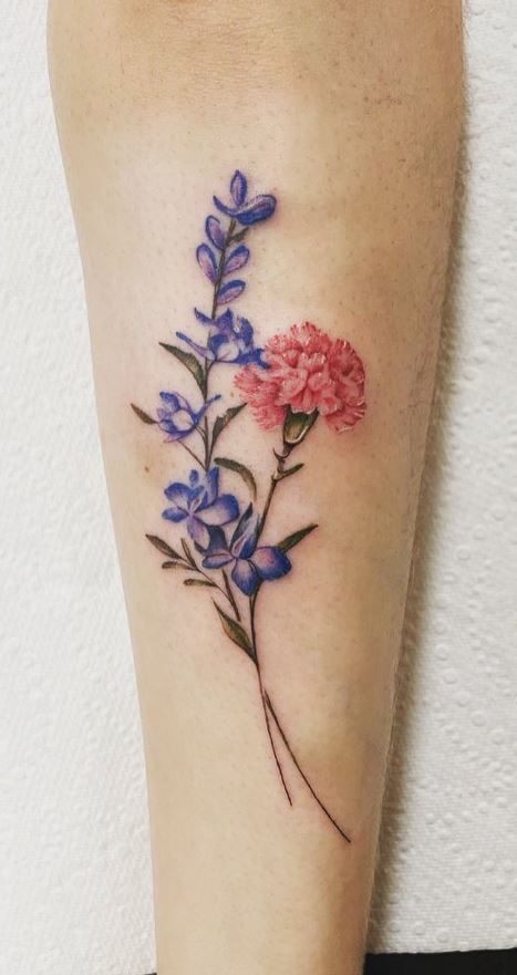 Single Larkspur Flower Tattoo, Larkspur Rose Tattoo, Carnation Larkspur Tattoo, Larkspur Chrysanthemum Tattoo, Daffodil Larkspur Tattoo, Larkspur And Carnation Flower Tattoo, Larkspur And Daisy Flower Tattoo, Larkspur And Waterlilly Tattoo, Purple Larkspur Tattoo