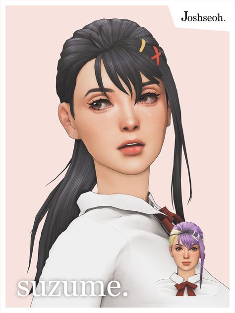 Suzume Hair & Accessory | Patreon Sims 4 Long Hair Male, Sims4 Hair Cc Female, Half Up Half Down Short Hair, Ts4 Hair, Kpop Male, Sims 4 Anime, Pelo Sims, Sims 4 Game Mods, Curly Mullet