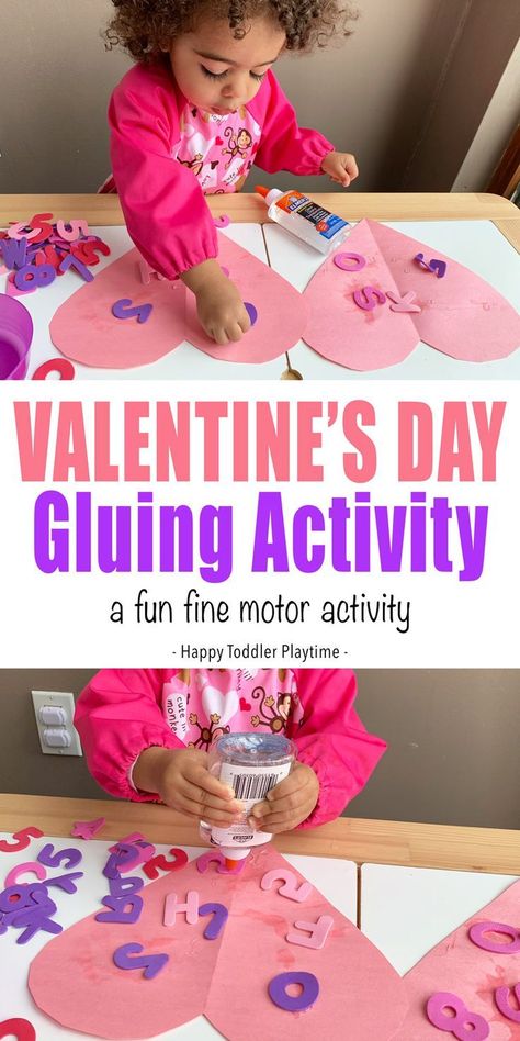 Valentine's Day Gluing Activity - HAPPY TODDLER PLAYTIME This Valentine’s Day gluing activity is the perfect fine motor activity for toddlers this February. It makes a great indoor activity on a cold morning! | Valentines crafts for kids  #kidscraft #toddleractivities #toddler #finemotorskills Toddler Valentine Crafts, Fine Motor Activity, Activity For Toddlers, Valentine's Day Crafts For Kids, Preschool Valentines, Valentine Activities, Toddler Valentines, Valentine Crafts For Kids, Cold Morning