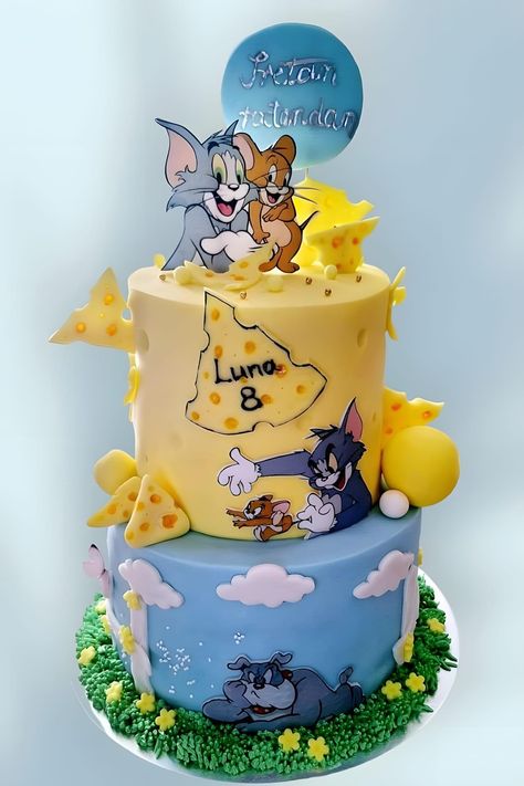 Tom And Jerry Theme Cake, Tom And Jerry Cake Ideas, Tom And Jerry Birthday Party Ideas, Cakes For Boys Birthday, Tom And Jerry Baby, Teletubbies Cake, Tom And Jerry Cake, Wedding Drawing, Tom Y Jerry