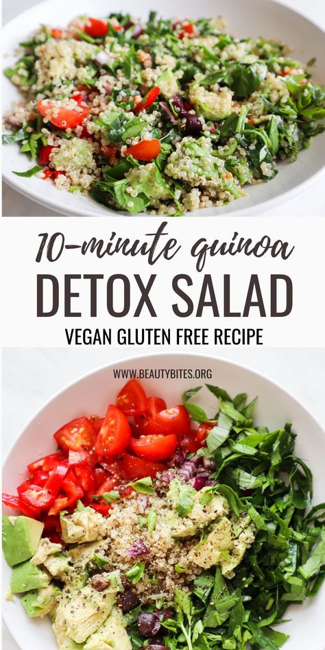 Quinoa Avocado Salad Recipes, Anti Inflammation Quinoa Salad, Gina Livy Recipes Lunch, Healthy Quinoa Salad Recipes, Detox Lunch Recipes, Healthy Vegan Salads, Detox Salad Recipes, Vegan Salad Ideas, Quinoa Lunch Recipes