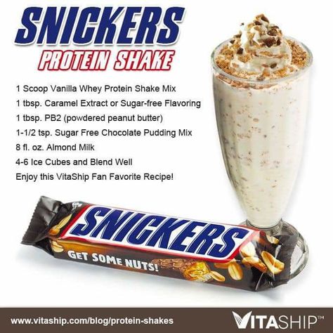 Snickers Protein Shake, Caramel Extract, 310 Shake Recipes, Whey Protein Shake, Snickers Protein, Protein Drink Recipes, Powdered Peanut Butter, Whey Protein Shakes, Herbalife Shake Recipes