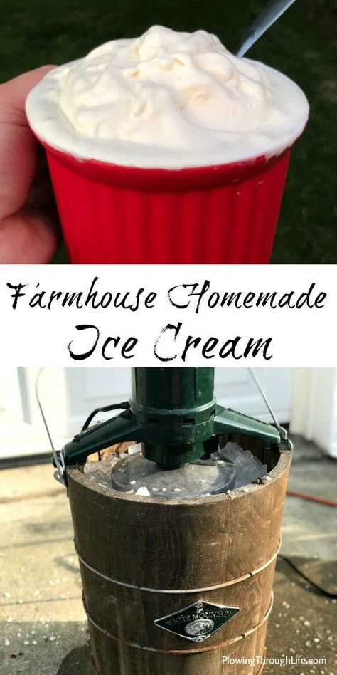 homemade ice cream for cookouts, parties, campings the perfect refreshing summer dessert Old Fashioned Farmhouse, Homemade Ice Cream Maker, Homemade Vanilla Ice Cream Recipe, Homemade Ice Cream Recipes Machine, Ice Cream Recipes Machine, Custard Ice Cream, Old Fashioned Ice Cream, Vanilla Ice Cream Recipe, Ice Cream Maker Recipes