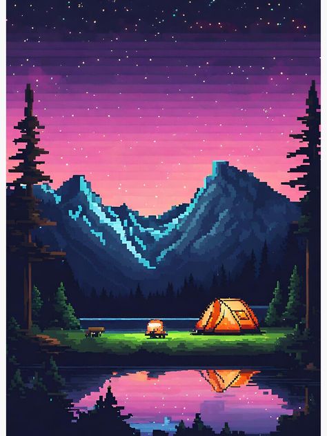 Pixel Art Camping, Pixel Art Campfire, Camping Pixel Art, Aurora Lights, Camping Art, Art Board, Light Art, Art Boards, Pixel Art