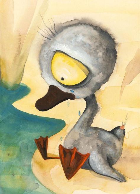 The duck stared at it and exclaimed, “It is very large and not at all like the others. I wonder if it really is a turkey. We shall soon find it out, however when we go to the water. It must go in, if I have to push it myself.”  Ugly Duckling by Dragana Svilar, via Behance Duck Drawings, Duck Illustration, Duck Drawing, Duck Art, Afrocentric Art, Ugly Duckling, Childrens Art, Children's Book Illustration, Whimsical Art