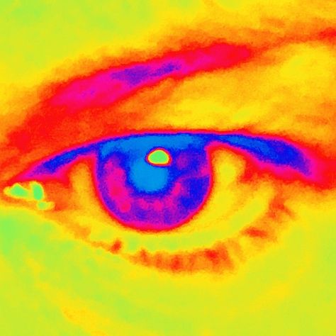 Hyper Saturated Art, Eye Strain Art Color Palette, Thermal Pictures, Drawing Inspo Digital, Saturated Art, Cool Pictures To Draw, Coloured Eyes, Iridescent Art, Invert Colors