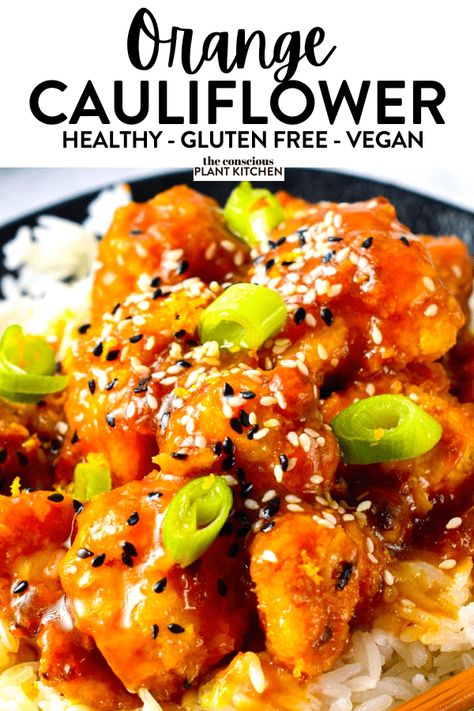 Recipes With Edamame Beans, Orange Cauliflower Recipes, Orange Tofu Recipe, Coconut Jasmine Rice, Orange Cauliflower, Flavored Rice, Cauliflower Recipe, Orange Sauce, Baked Cauliflower