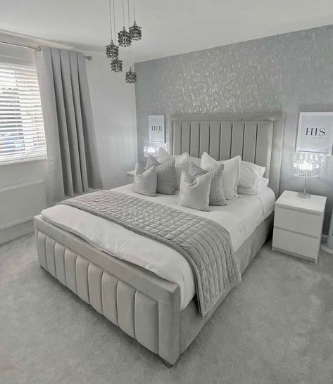 The Bedroom centre on Instagram: “One of our most popular exclusive designs to date. The Wynn in Plush Velvet Silver 🤍💭 Styled to perfection by @ourfirsthome.at.no12 😍…” Soft Calm Aesthetic, Super King Bed Frame, Sleigh Bed Frame, Calm Aesthetic, Large Headboard, Sleigh Bed, Upholstered Panel Bed, Divan Bed, King Bed Frame