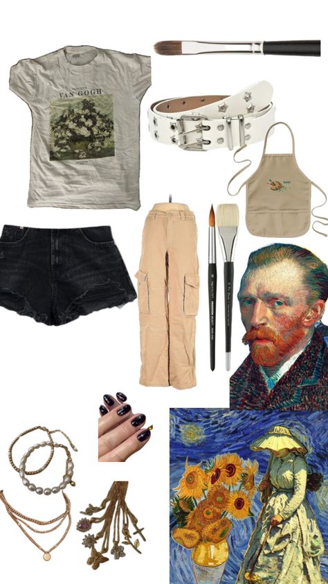 Yummy art outfit Painter Outfit Aesthetic, Van Gogh Outfit, Art Student Aesthetic Outfit, Art Aesthetic Outfit, Artist Aesthetic Outfit, Painter Outfit, Art Student Aesthetic, Art Outfit, Aesthetic Outfit Ideas