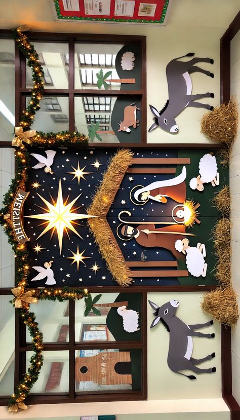 Nativity Scene Door Decorating, Classroom Door Decorating Ideas, School Decorations Diy, Senior Infants, Classroom Door Decorating, Ideas Decoracion Navidad, Diy Christmas Door Decorations, Sunday School Decorations, Door Decorating Ideas