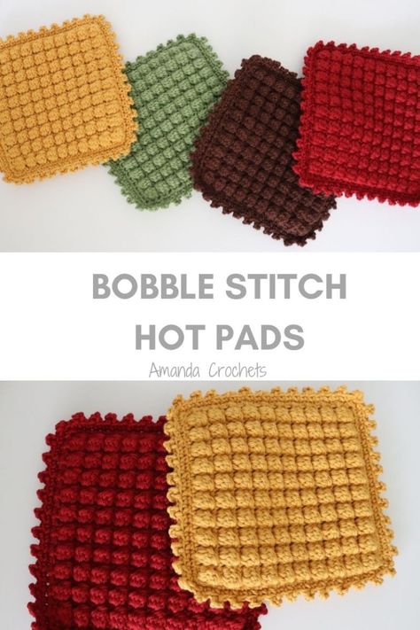 Bobble Dishcloth Crochet, Crochet Pot Holders Pattern, Knit Hot Pads, Bobble Stitch Patterns, Crocheted Trivets Hot Pads, Free Crochet Hot Pad Patterns, Crochet Trivet Free Pattern Hot Pads, Hotpads Crochet, Knitted Hot Pads