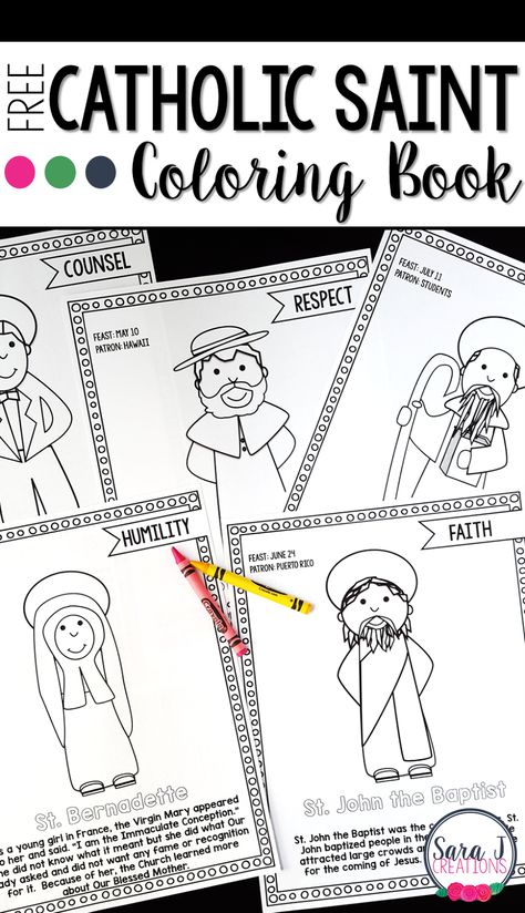 Catholic Saints Coloring Book - FREE sample. Great way to teach the virtues through the lives of the Saints. Catholic Kids Activities, Religion Activities, Saints For Kids, Catholic Schools Week, Saint Coloring, Godly Play, Catholic Education, Catholic Crafts, Saints Days