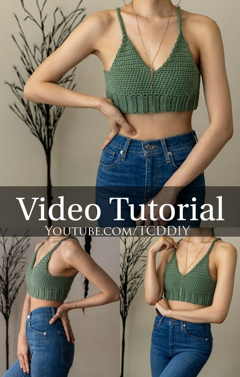 Crochet Bralette Pattern Free, Tcddiy Crochet, Crochet Bralette Pattern, Bralette Pattern, Crochet Top Outfit, Crochet Bra, Confection Au Crochet, Crochet Crop Top Pattern, Crochet Tops Free Patterns