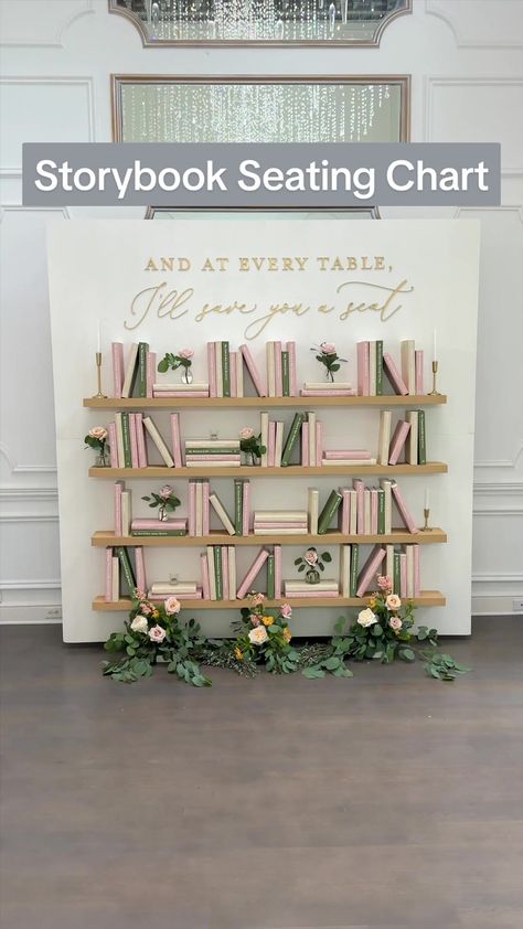 Book Wall Seating Chart, Fantasy Wedding Seating Chart, Storybook Wedding Seating Chart, Storybook Seating Chart, Wedding Book Seating Chart, Seating Chart Book Theme, Bookshelf Wedding Seating Chart, Wedding Seating Chart Books, Seating Chart Books