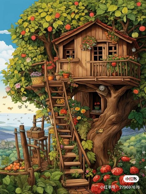 Yuumei Art, Fairytale House, House Floor Design, Home Gardening, Cottage In The Woods, Cottage Art, Architecture Painting, Beautiful House Plans, Vibrant Flowers