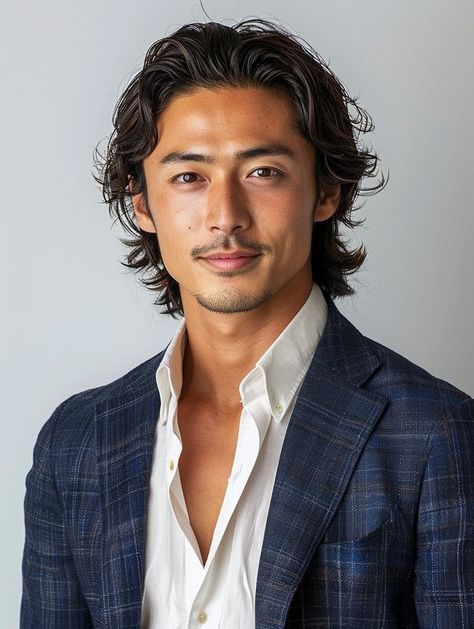 Japanese Old Man, Japanese Men Hairstyle, Vietnamese Men, Japanese Haircut, Korean Male Models, Asian Long Hair, Dark Haired Men, Asian Male Model, Asian Men Hairstyle