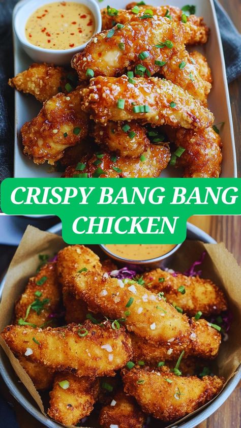 Make this Crispy Bang Bang Chicken at home for a delicious, restaurant-quality dish! Juicy, fried chicken bites tossed in a sweet and spicy Bang Bang sauce—perfect for dinner, parties, or an appetizer. Quick, easy, and packed with flavor. Save this recipe for a crowd-pleasing favorite! Crispy Chicken Bites, Fried Chicken Bites, Juicy Fried Chicken, Chicken Sushi, Healthy Dinners For Two, Bang Bang Sauce, Bang Bang Chicken, Food World, Sauce For Chicken