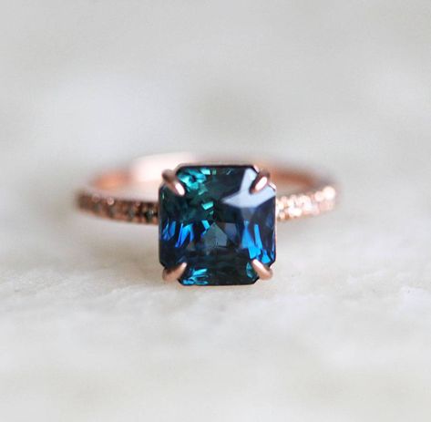 Rowena Blue Sapphire Engagement Ring – Capucinne Green Sapphire Engagement, Blue Sapphire Engagement Ring, Green Sapphire Engagement Ring, The Bling Ring, Plain Wedding Band, Rings Ideas, Blue Green Sapphires, Aquamarine Engagement Ring, Sapphire Engagement Ring Blue