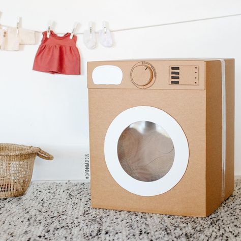 30 DIY Cardboard Toys [Make Within Minutes] Cardboard Washing Machine, Cardboard Airplane, Cardboard Kitchen, Cardboard Camera, Diy Cardboard Toys, Cardboard Play, Large Cardboard Boxes, Ikea Play Kitchen, Girls Playroom