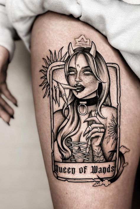 Gothic Tarot Card Tattoo, Enchantress Tattoo, Witch Craft Tattoo, Tarot Card Tattoos, Card Tattoo Ideas, History Of Tarot Cards, Card Tattoos, Ace Of Spades Tattoo, Queen Of Hearts Tattoo