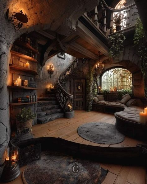 Underground House Interior, Fairytale House Interior, Old English Interior Design, Fantasy Apartment, Dream Home Library, Mountain Dream Homes, Mountain Interiors, Casa Clean, Fairytale House