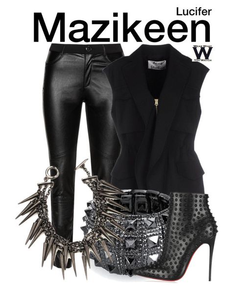 "Lucifer" by wearwhatyouwatch ❤ liked on Polyvore featuring DNY, Acne Studios, Bling Jewelry, Christian Louboutin, television and wearwhatyouwatch Lucifer Mazikeen Outfit, Lucifer Mazikeen, Warrior Clothes, Lesley Ann Brandt, 2020 Clothes, Geeky Fashion, Fandom Fashion, Tv Show Outfits, Show Outfits