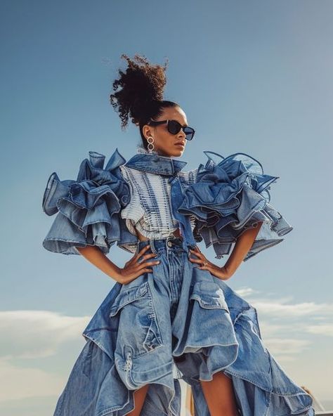 KNXT on Instagram: "Coachella avant-garde denim looks. By KNXT. - Follow @KNXT___ to be part of the future of luxury fashion - #KNXT #fashioncommunity #avantgardefashionstyle #avantgardefashion #avantgarde_vibes #creativefashion #dazedbeauty #coutureaddict #couturedebutant #couturedesign  #AIfashion #AIfashiondesign #aiartworks #Aiartdaily #aiartgallery #aiartistcommunity #aidesign #aidesigner #DallE #Midjourneydesign #AI #AdobeFirefly  #coachella #denim #DenimStyle" Denim Avant Garde, Denim Runway Fashion, Avantgarde Fashion, Extreme Fashion, Flattering Jeans, Denim Inspiration, Denim Crafts, Recycled Fashion, Upcycled Fashion